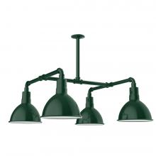 Montclair Light Works MSP115-42-T48-L12 - 10" Deep Bowl shade, 4-light LED Stem Hung Pendant, Forest Green