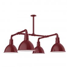 Montclair Light Works MSP115-55-T36-L12 - 10" Deep Bowl shade, 4-light LED Stem Hung Pendant, Barn Red
