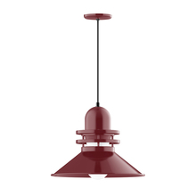 Montclair Light Works PEB151-55-C11-G07 - 18" Atomic shade, pendant with Gray and Yellow Dot Fabric Cord and canopy, Frosted Glass, Barn R