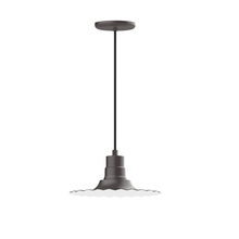 Montclair Light Works PEB158-57-C27-G06 - 12" Radial shade, pendant w/ neutral argyle fabric cord & canopy, Frosted Glass & cast guard