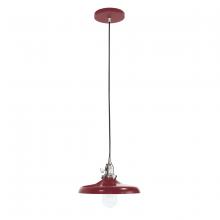 Montclair Light Works PEB401-55-96-C11 - 10" Uno Pendant, Gray and Yellow Dot Fabric Cord with canopy, Barn Red with Brushed Nickel Hardw