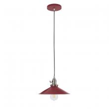 Montclair Light Works PEB404-55-96-C11 - 10" Uno Pendant, Gray and Yellow Dot Fabric Cord with canopy, Barn Red with Brushed Nickel Hardw