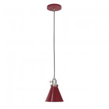 Montclair Light Works PEB405-55-96-C11 - 6" Uno Pendant, Gray and Yellow Dot Fabric Cord with canopy, Barn Red with Brushed Nickel Hardwa