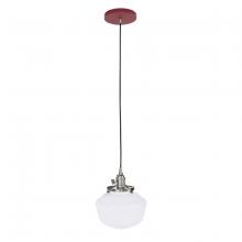 Montclair Light Works PEB413-55-96-C11 - 8" Uno Pendant, Gray and Yellow Dot Fabric Cord with canopy, Barn Red with Brushed Nickel Hardwa