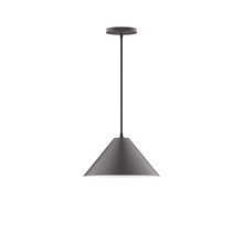 Montclair Light Works PEB422-G15-57-C27 - 12" Pinnacle Pendant w/ 6 inch white opal glass globe, neutral argyle fabric cord w/ canopy