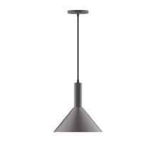Montclair Light Works PEBX466-G15-57-C11 - 12" Chase Pendant w/ 6 inch white opal glass globe, Gray & Yellow Dot Fabric Cord w/ canopy