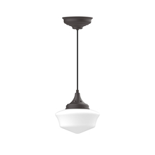 Montclair Light Works PEF021-57-C23 - 12" Schoolhouse glass, red and white zig zag fabric cord with canopy, Bronze Matte
