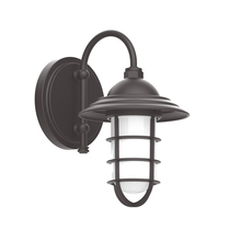 Montclair Light Works SCB052-57-G07 - 8" Vaportite wall light with frosted glass and cast guard, Bronze Matte