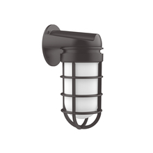 Montclair Light Works SCW050-57-G07 - Vaportite wall light with frosted glass and cast guard, Bronze Matte