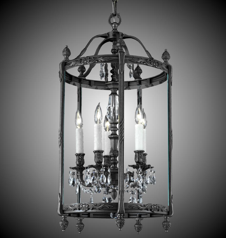 5 Light 17 inch Lantern with Clear Curved glass & Crystal