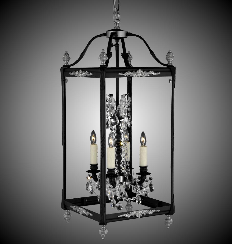 4 Light 13 inch Extended Square Lantern with Crystal and Glass