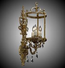 American Brass & Crystal WS2284-O-07G-PI - 3 Light 8 inch Lantern Wall Sconce with Clear Curved glass & Crystal