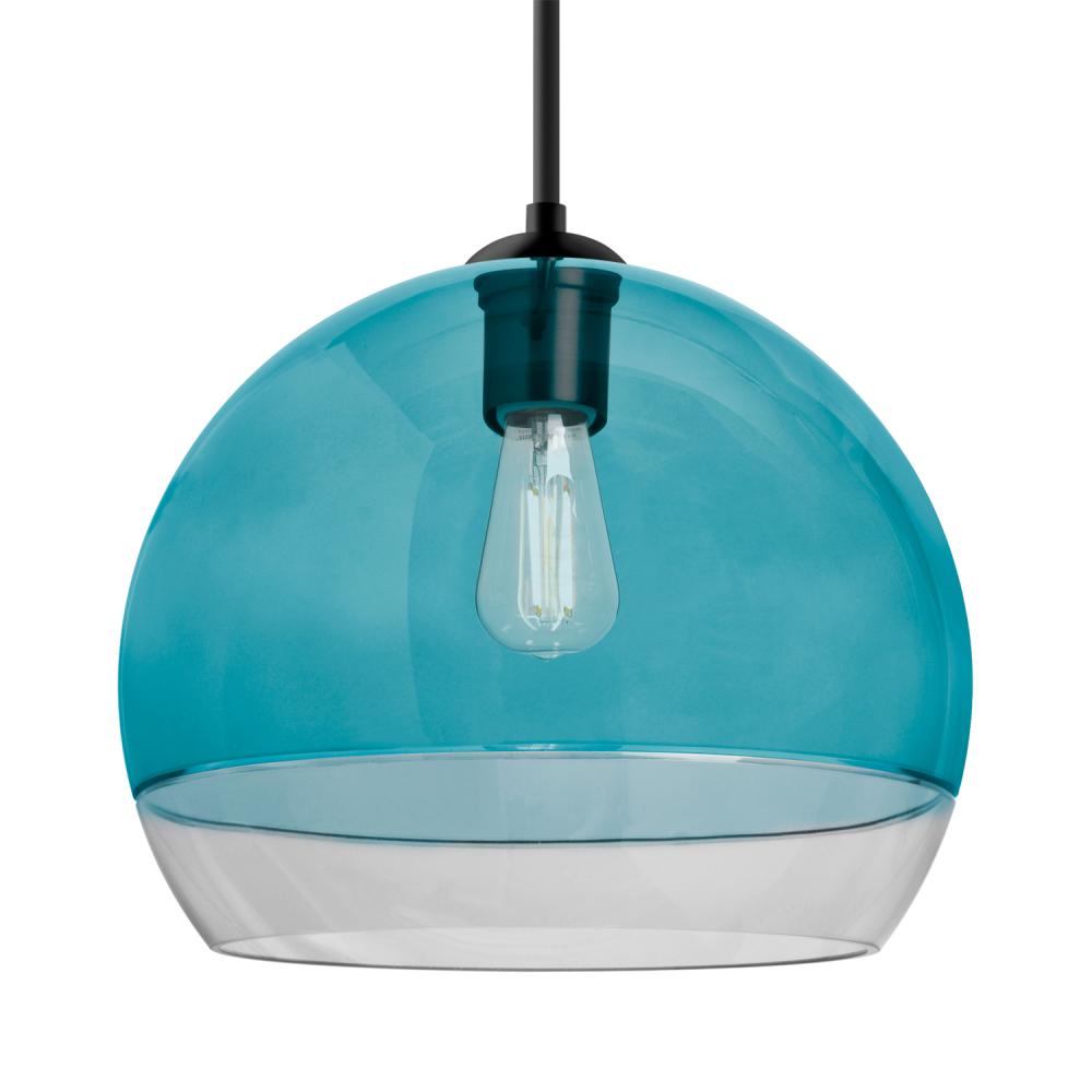 Besa, Ally 12 Cord Pendant, Coral Blue/Clear, Black Finish, 1x8W LED Filament