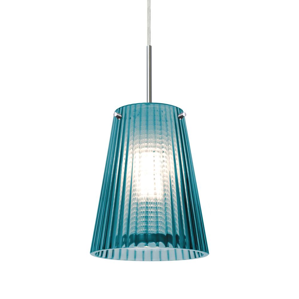 Besa Dion Pendant, Blue Shade, Black Finish, 1x60W MAX E26 Base