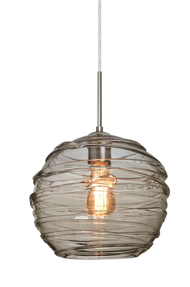 Besa Wave 10 Pendant Satin Nickel Smoke 1x8W LED Filament, 15Ft. Cord