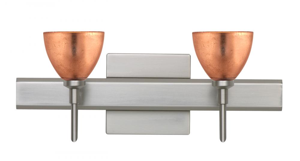 Besa Divi Wall With SQ Canopy 2SW Copper Foil Satin Nickel 2x5W LED