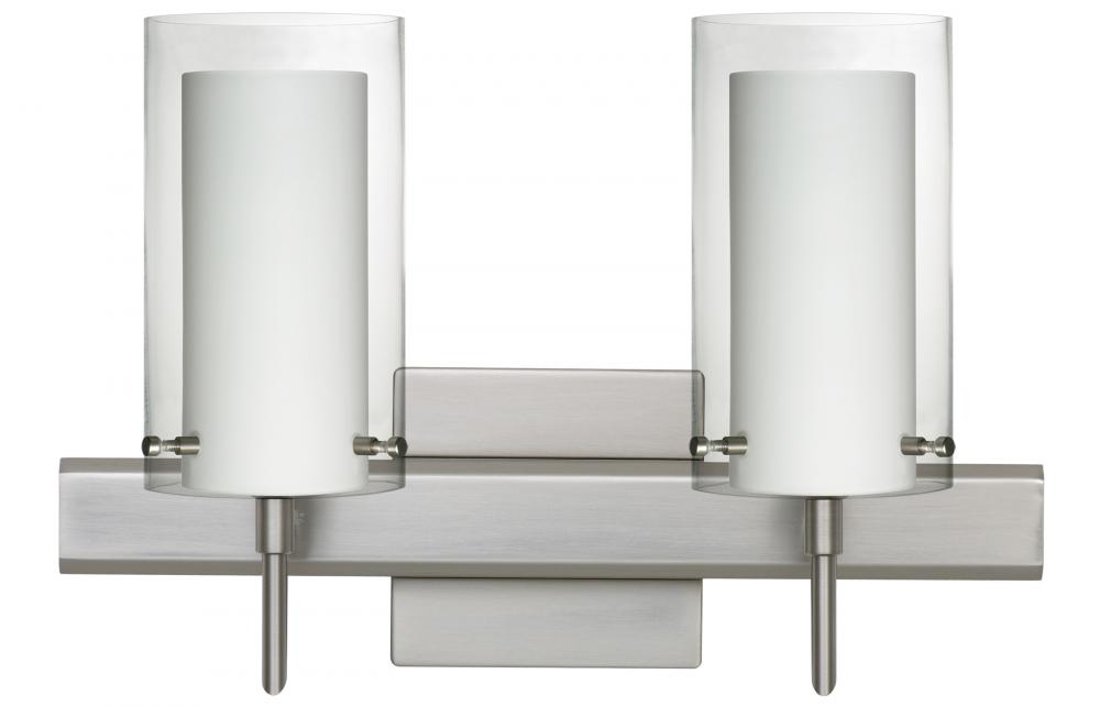 Besa Pahu 4 Wall With SQ Canopy 2SW Clear/Opal Satin Nickel 2x5W LED