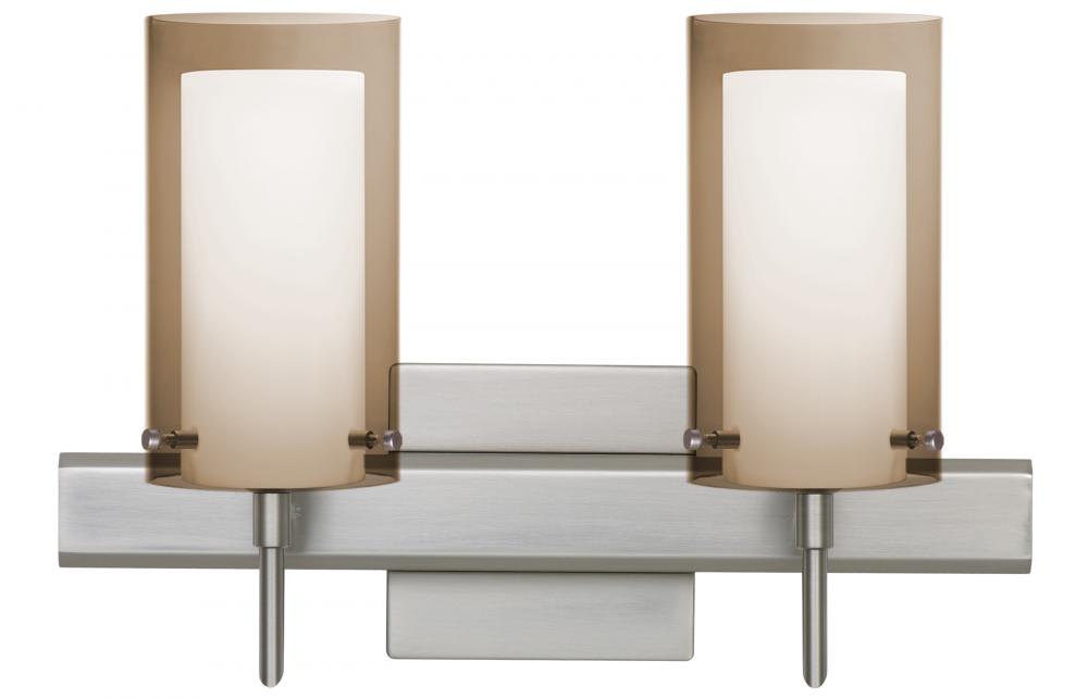 Besa Pahu 4 Wall With SQ Canopy 2SW Transparent Smoke/Opal Satin Nickel 2x5W LED