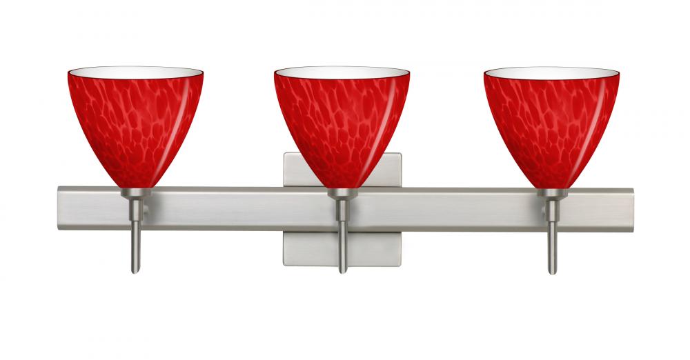 Besa, Mia Vanity with Square Canopy, Red Cloud, Satin Nickel Finish, 3x5W LED