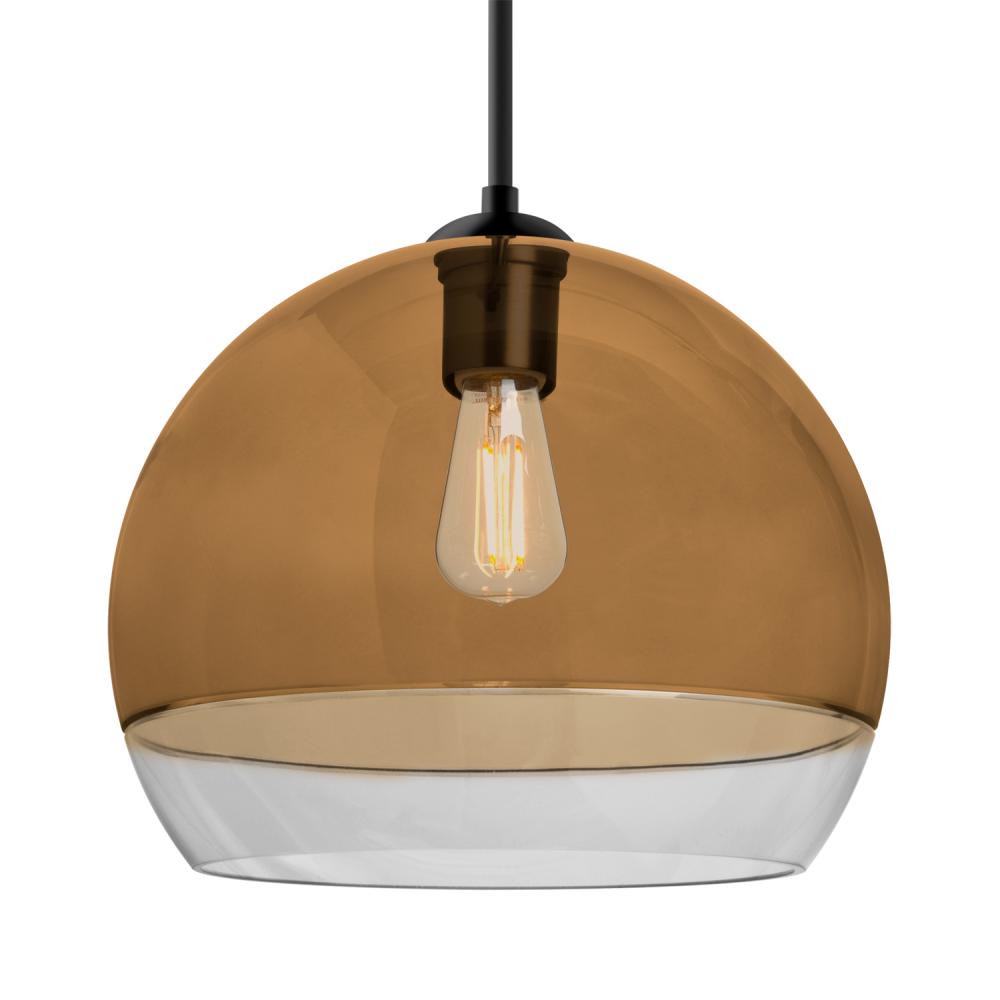 Besa, Ally 12 Cord Pendant For Multiport Canopy, Amber/Clear, Black Finish, 1x8W LED Filament