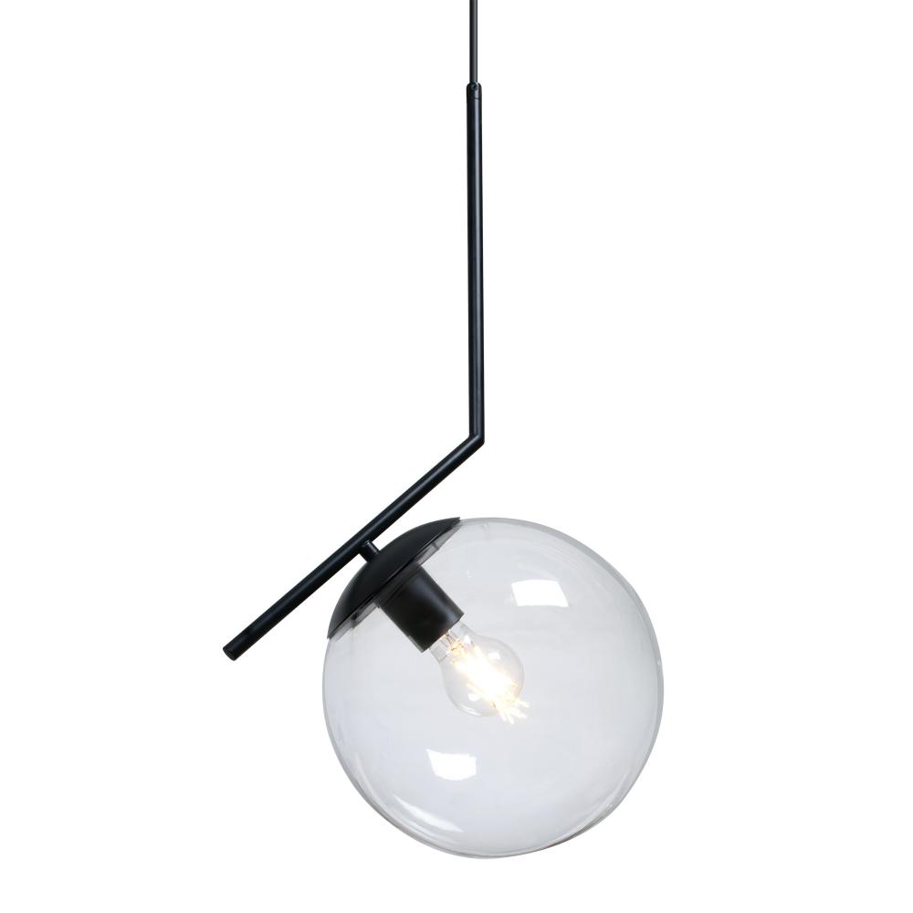 Besa Hugo Pendant, Clear/Inner Bubble, Black Finish, 1x8W LED Filament