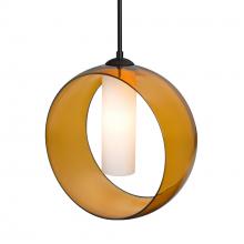 Besa Lighting 1JC-PLATOAM-LED-BK - Besa, Plato Cord Pendant, Amber/Opal, Black Finish, 1x5W LED
