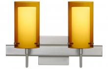 Besa Lighting 2SW-G44007-LED-SN-SQ - Besa Pahu 4 Wall With SQ Canopy 2SW Transparent Armagnac/Opal Satin Nickel 2x5W LED