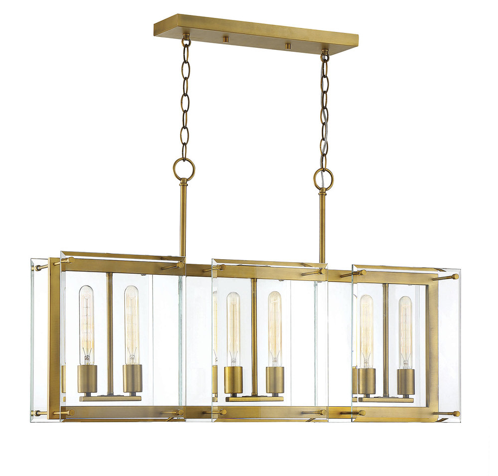 Prescott 6-Light Linear Chandelier in Warm Brass
