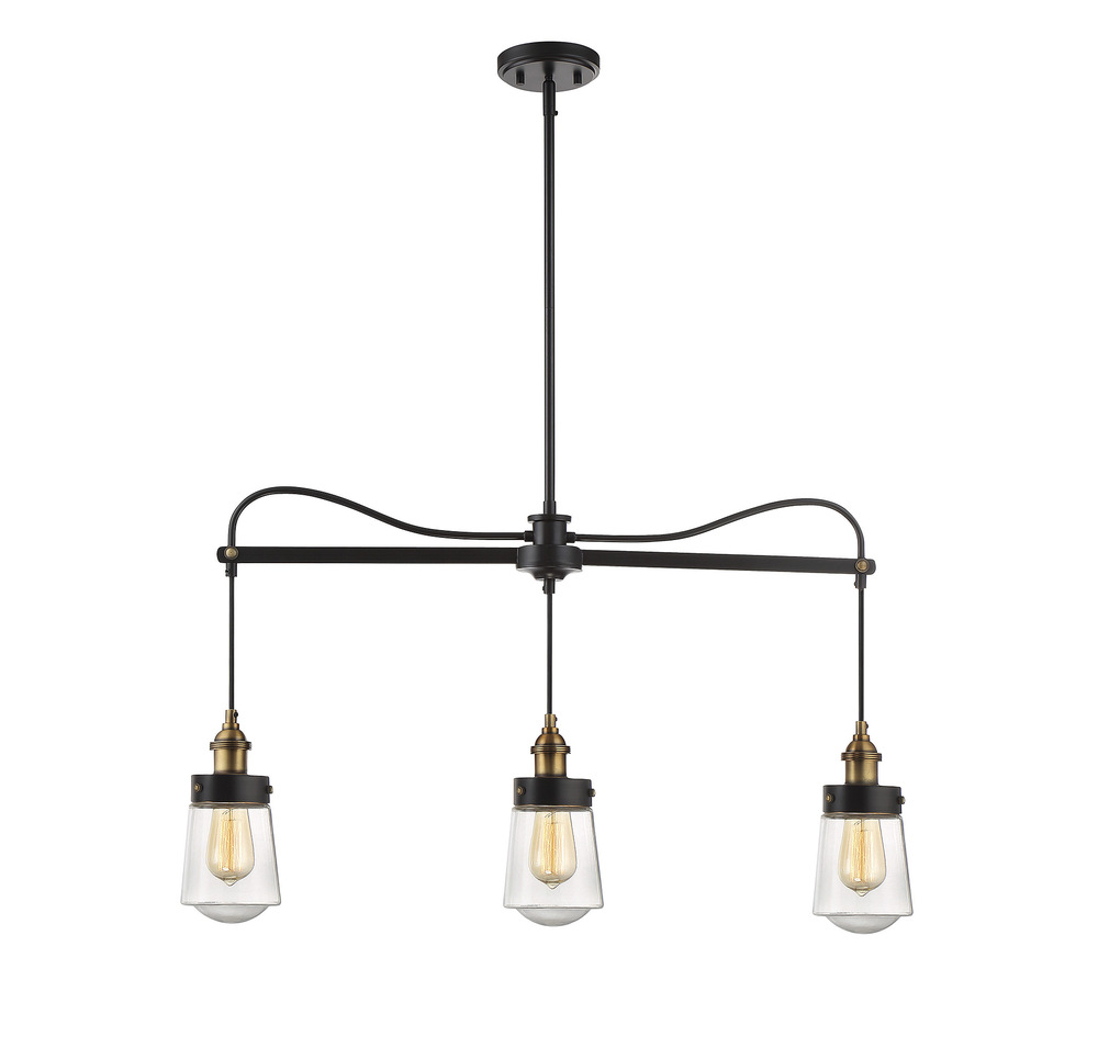 Macauley 3-Light Linear Chandelier in Vintage Black with Warm Brass