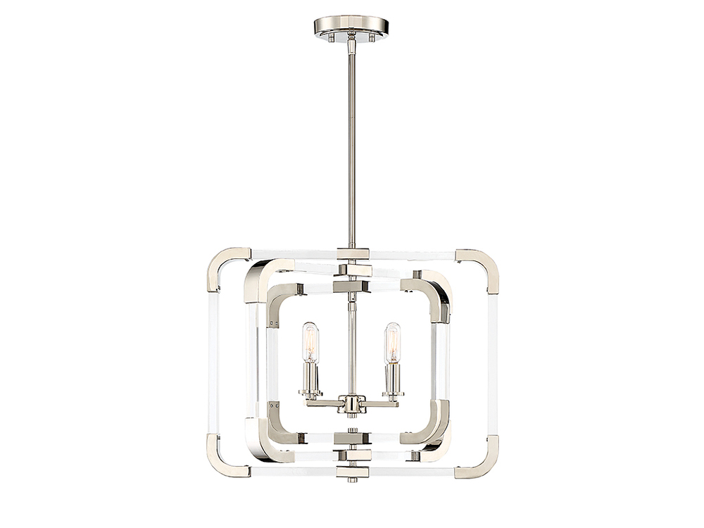 Rotterdam 4-Light Convertible Semi-Flush or Pendant in Polished Nickel
