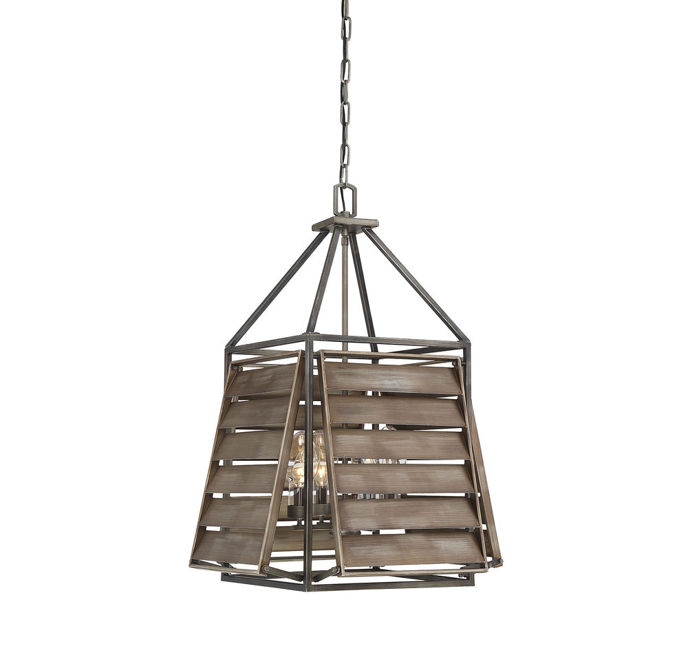 Hartberg 4-Light Outdoor Hanging Lantern in Aged Driftwood