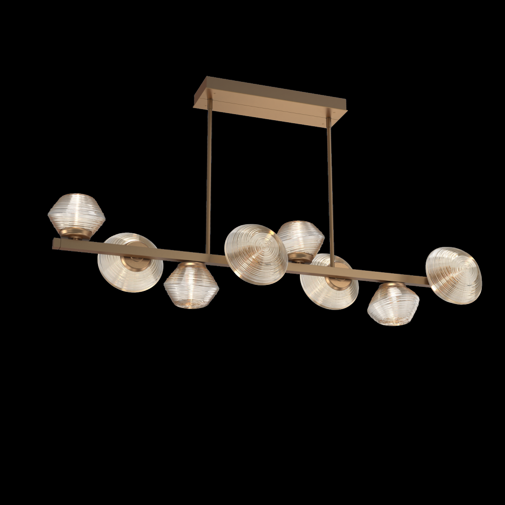 Mesa 8pc Twisted Branch-Novel Brass-Amber Blown Glass-Threaded Rod Suspension-LED 2700K