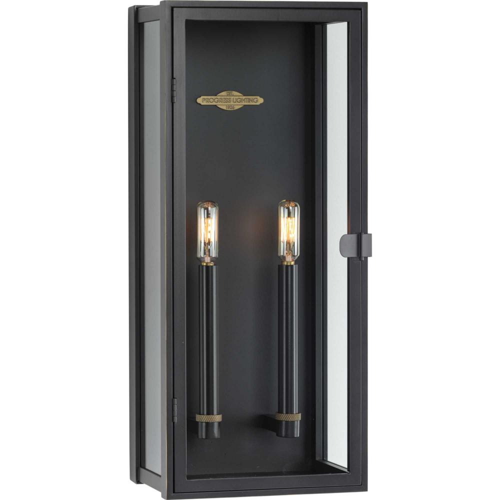 Stature Collection Two-Light Oil Rubbed Bronze and Clear Glass Transitional Style Large Outdoor Wall