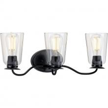 Progress P300263-031 - Durrell Collection Three-Light Matte Black Clear Glass Coastal Bath Vanity Light