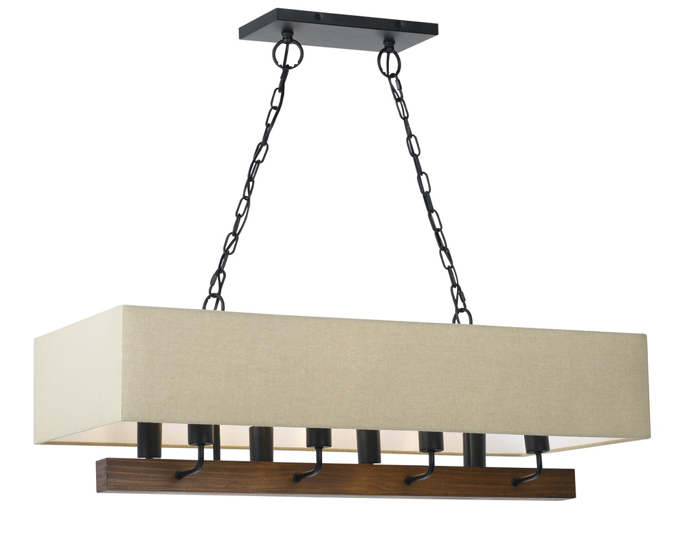 60W X 8 Burley Wood/Metal Chandelier With Burlap Shade