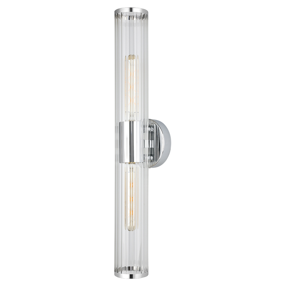 2 LT Bath/Vanity Light w/ Chrome Finish & Groved Clear Glass Shade
