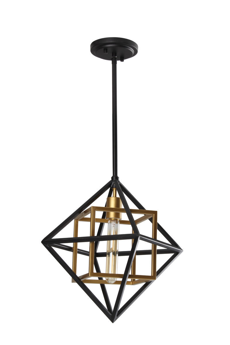 Pryor - Geometric Pendant Antique Gold and Black Finish 60W T10 bulb