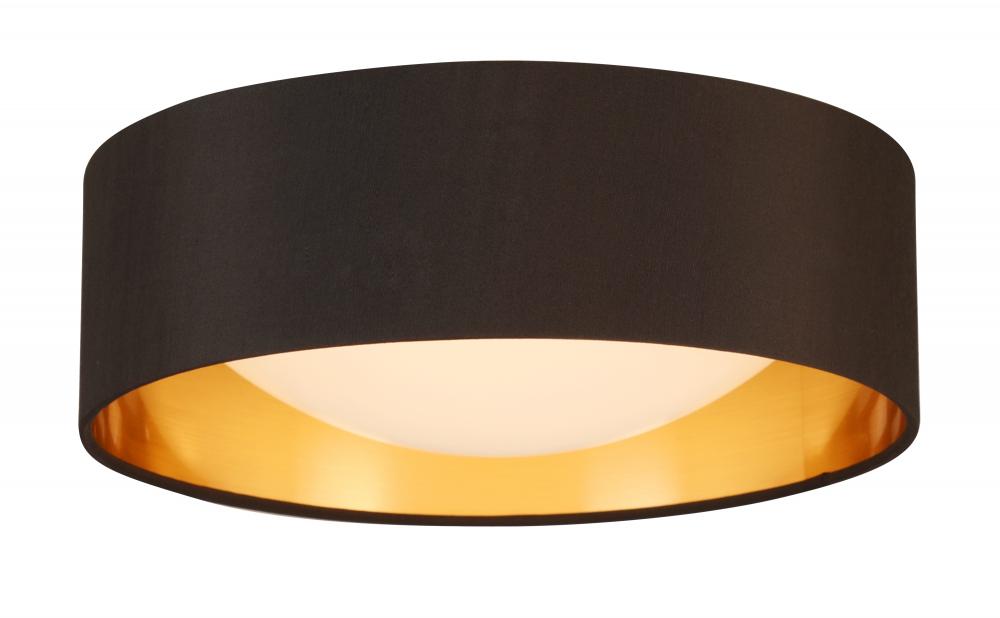 LED Ceiling Light - 12" black exterior and Gold Interior fabric Shade With acrylic diffuser