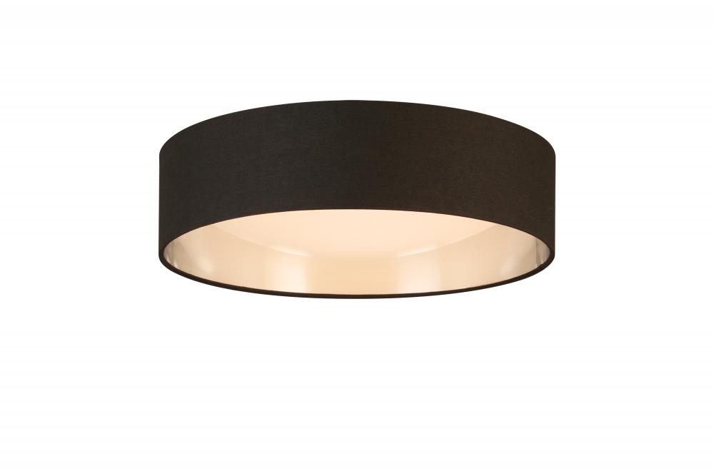 LED Ceiling Light - 16" Black Exterior and Brushed Nickel Interior fabric Shade