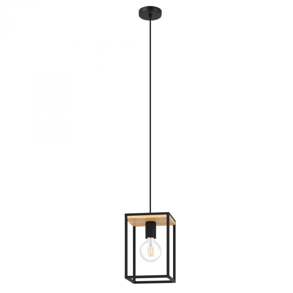 1 LT Open Frame Pendant w/ Structured Black & Wood Finish