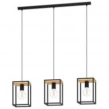Eglo 99855A - 3 LT Open Frame Linear Pendant w/ a Structured Black & Wood Finish