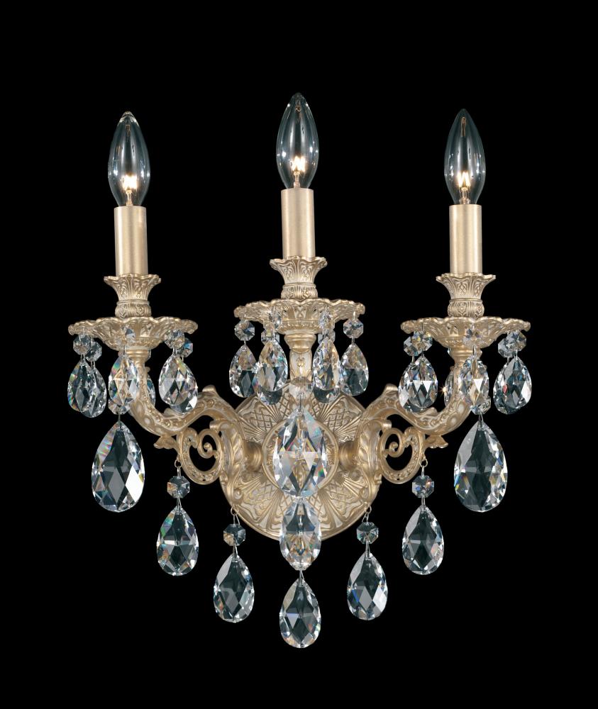 Milano 3 Light 120V Wall Sconce in Florentine Bronze with Radiance Crystal