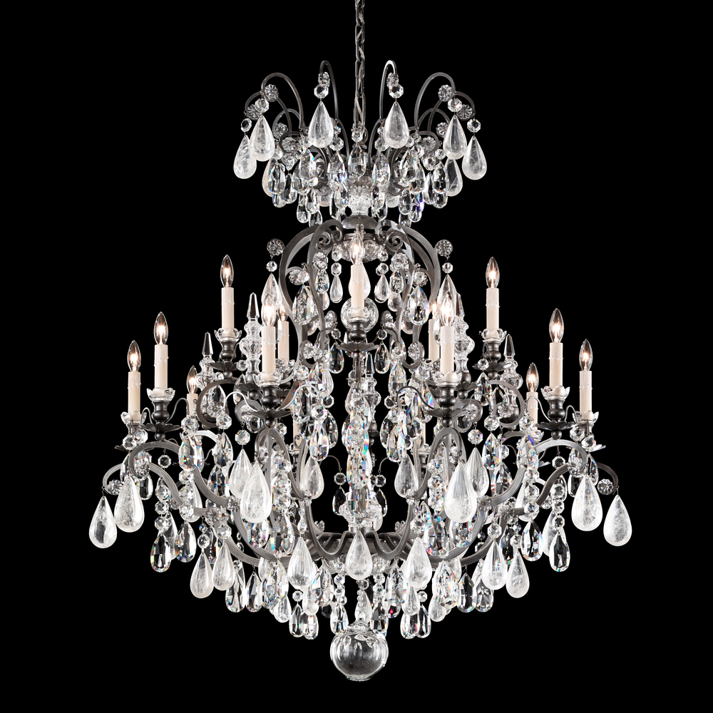 Renaissance Rock Crystal 16 Light 120V Chandelier in French Gold with Amethyst & Black Diamond Qua