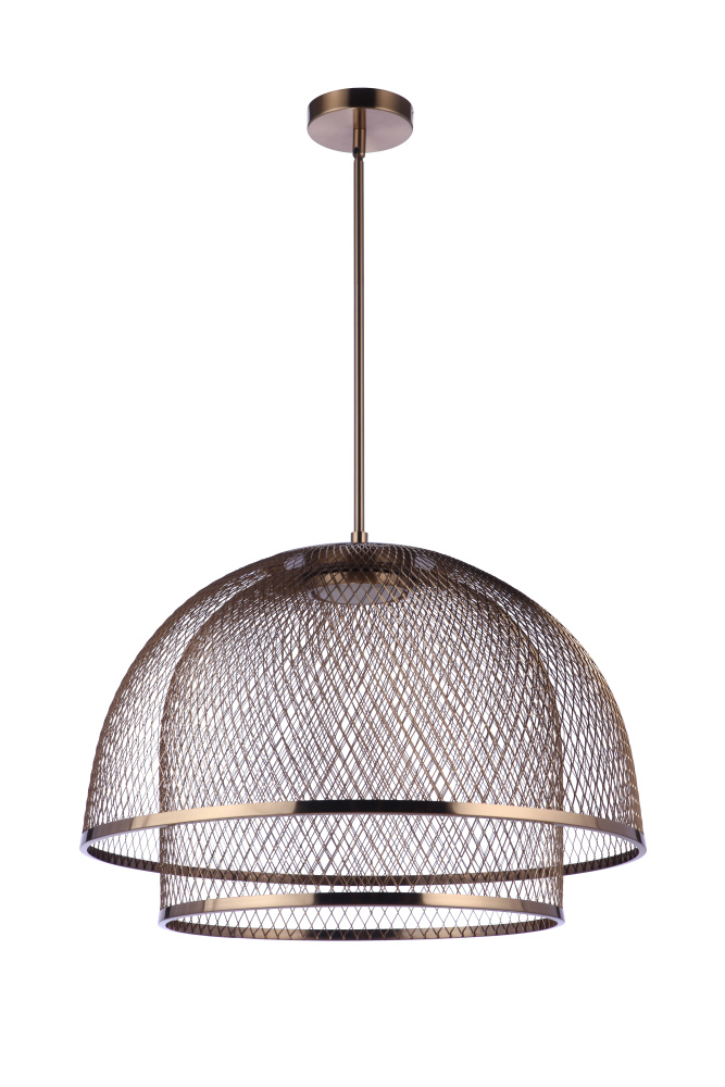24.25Ã¢â‚¬Â Diameter Sculptural Statement Metal Mesh Dome 2 Shade Pendant in Satin Brass