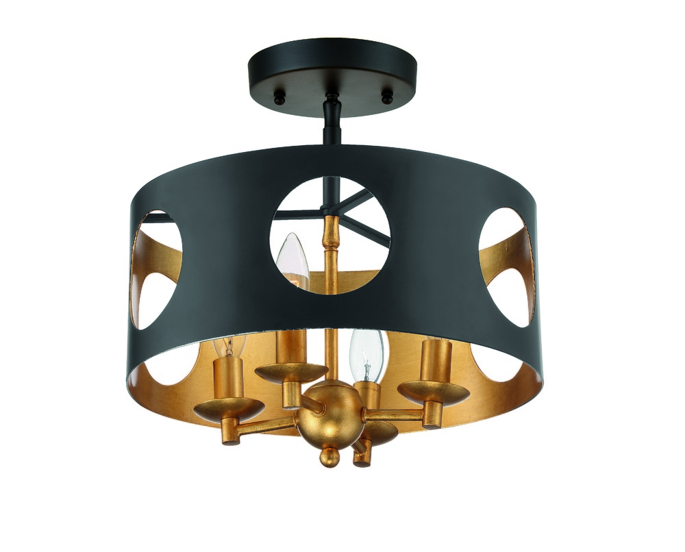 Odelle 4 Light Black + Antique Gold Ceiling Mount