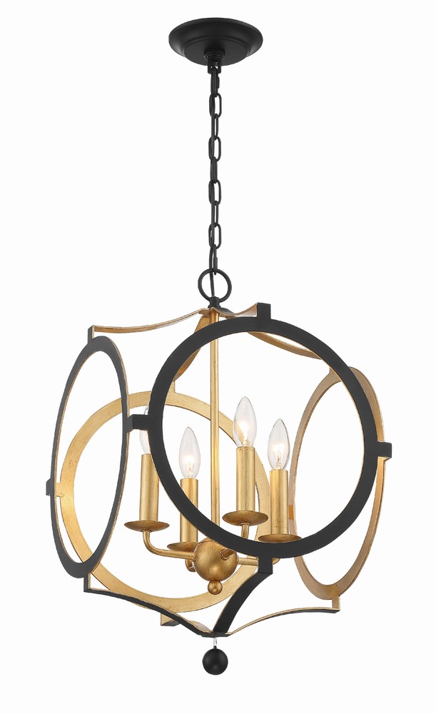 Odelle 4 Light Black + Antique Gold Chandelier