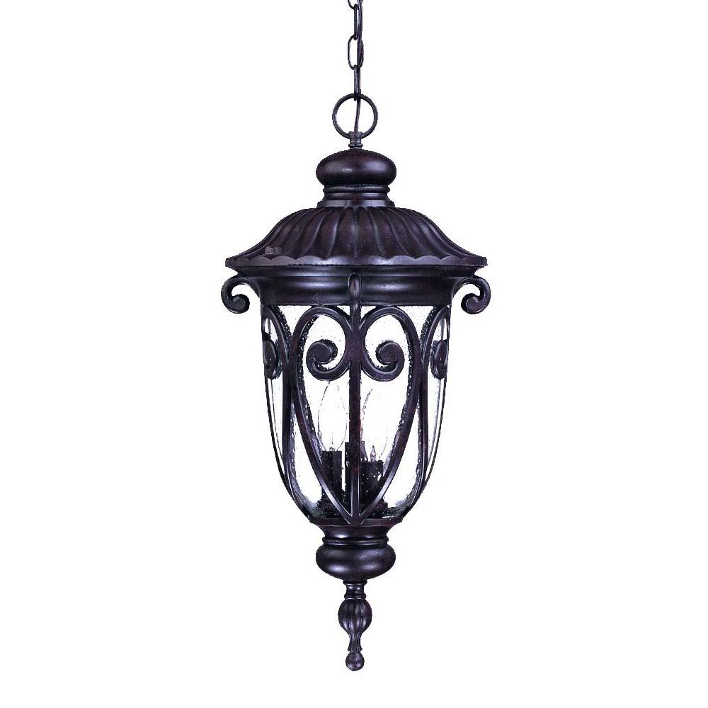 Naples Collection Hanging Lantern 3-Light Outdoor Marbleized Mahogany Light Fixture