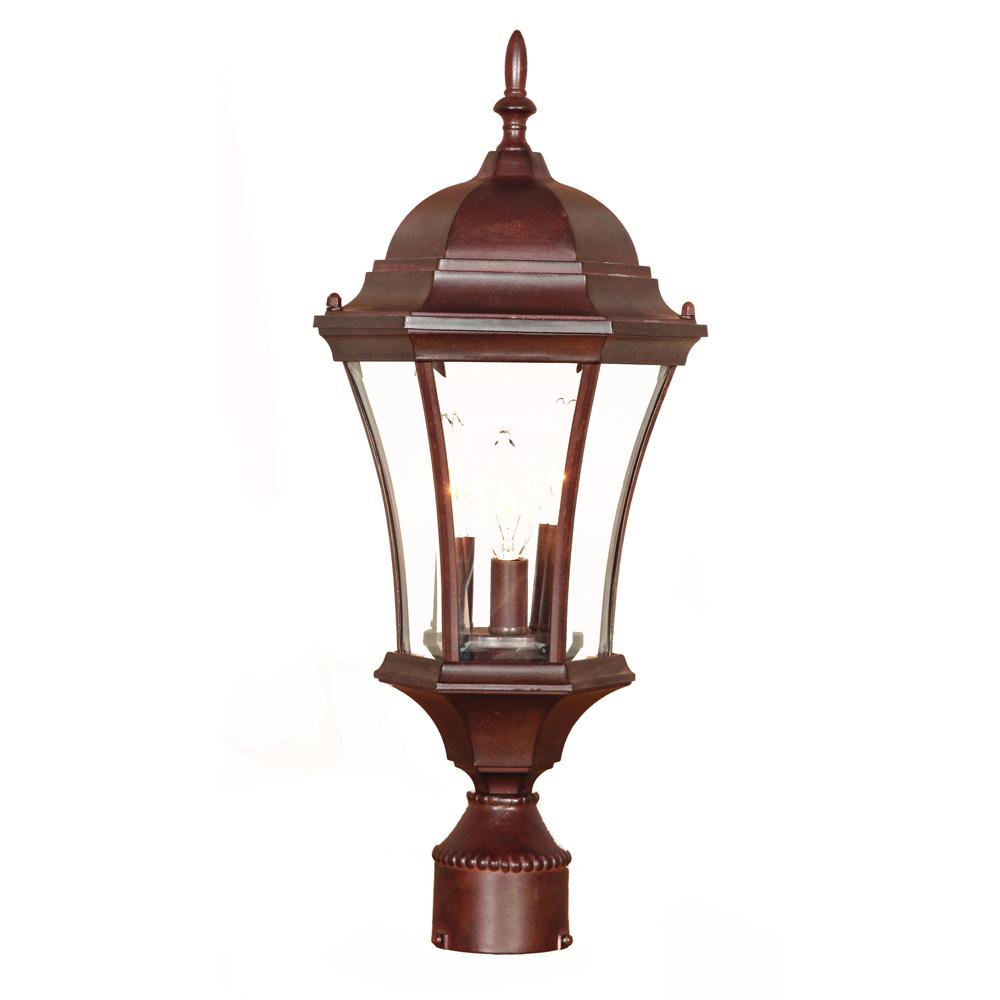 Bryn Mawr Collection Post-Mount 3-Light Outdoor Burled Walnut Light Fixture