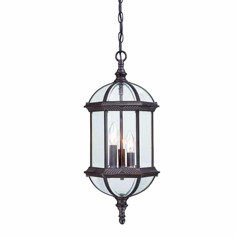 Dover Collection Hanging Lantern 3-Light Outdoor Burled Walnut Light Fixture