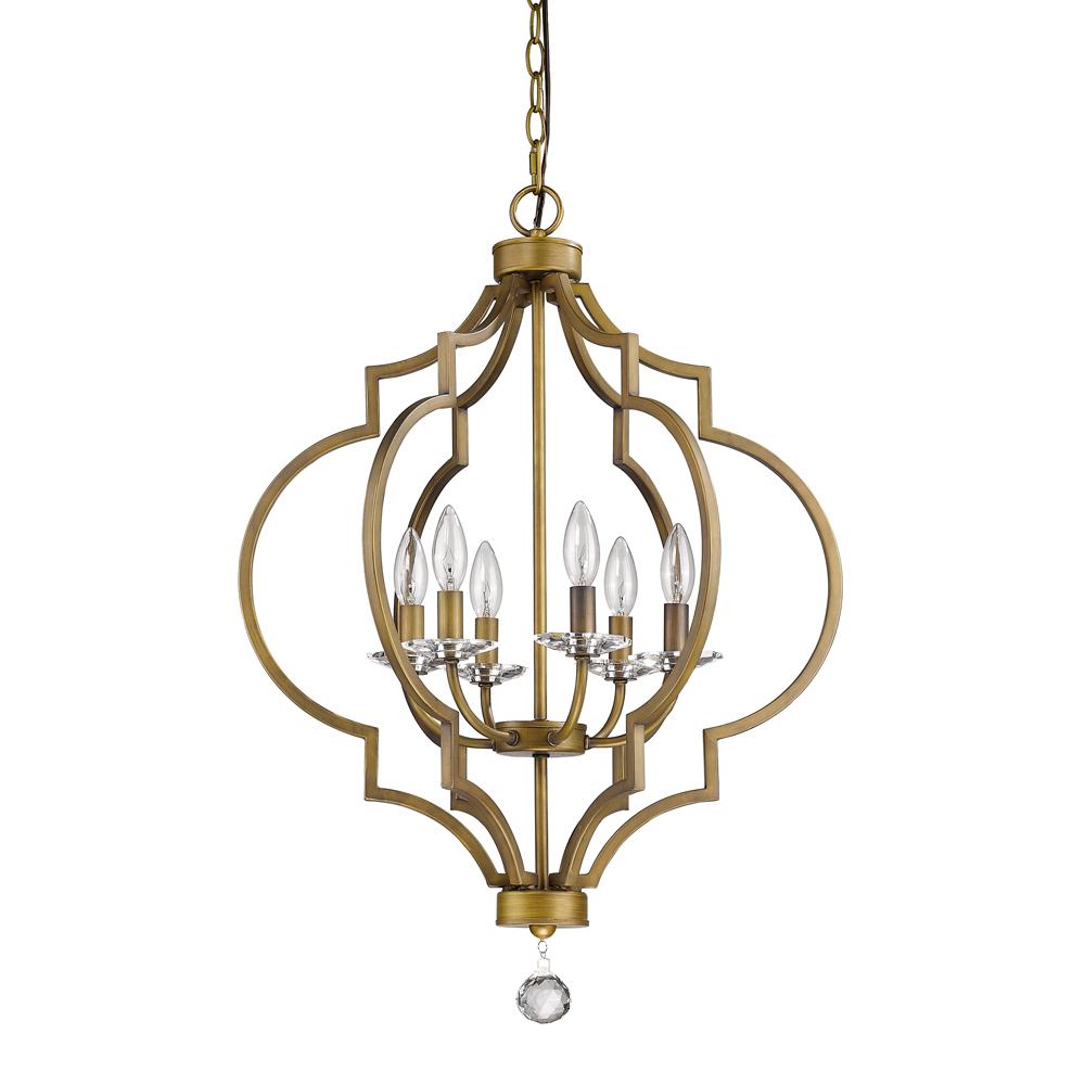 Peyton Indoor 6-Light Chandelier W/Crystal Bobeches In Raw Brass